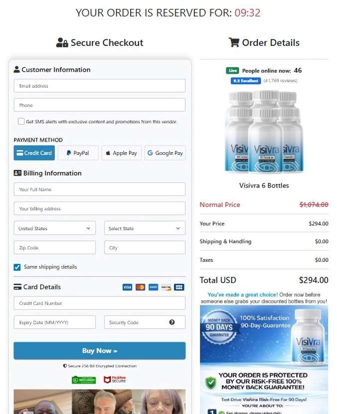 VisiVra order page